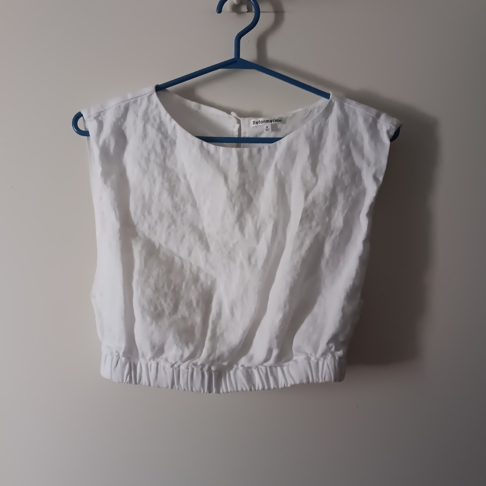 REFORMATION White Linen Crop Top S